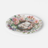 春カラフルフローラバニーベビーガールシャワー ペーパープレート (アングル)