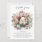 春カラフルフローラバニーベビーガールシャワー 招待状 (正面)