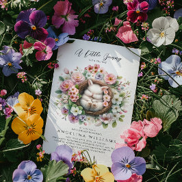 春カラフルフローラバニーベビーガールシャワー 招待状