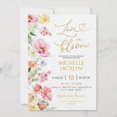 春カラフルフローララブイン開花ブライダルシャワー 招待状 (正面)