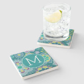 春カラフルフローラルパターカスタムンMonogram ストーンコースター (横)