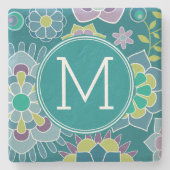 春カラフルフローラルパターカスタムンMonogram ストーンコースター (正面)