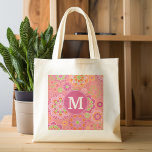 春カラフルフローラルパターカスタムンMonogram トートバッグ<br><div class="desc">ホットピンク、サンゴ、ライムグリーン – 新鮮で明るい色のおもしろいとグラフィックの花のデザイン。モノグラムもしを調整する必要がある場合はクリック、そのモノグラムを調整する必要がある場合はカスタマイズitボタンで変更する必要がある。</div>