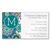 春カラフルフローラルパターカスタムンMonogram マグネット名刺 (正面)