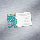 春カラフルフローラルパターカスタムンMonogram マグネット名刺 (インサイチュ)