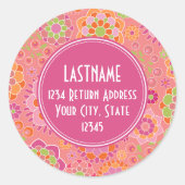 春カラフルフローラルパターカスタムンMonogram ラウンドシール (正面)