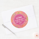 春カラフルフローラルパターカスタムンMonogram ラウンドシール (封筒)