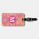 春カラフルフローラルパターカスタムンMonogram ラゲッジタグ (正面横)
