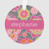 春カラフルフローラルパターン名前をカスタムする オーナメント (正面)