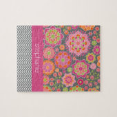 春カラフルフローラルパターン名前をカスタムする ジグソーパズル (横)