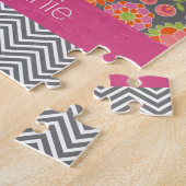 春カラフルフローラルパターン名前をカスタムする ジグソーパズル (側面)