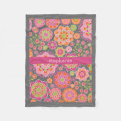 春カラフルフローラルパターン名前をカスタムする フリースブランケット (正面)