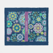 春カラフルフローラルパターン名前をカスタムする フリースブランケット (正面(横))