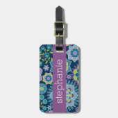 春カラフルフローラルパターン名前をカスタムする ラゲッジタグ (正面縦)