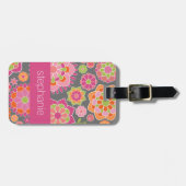 春カラフルフローラルパターン名前をカスタムする ラゲッジタグ (正面横)
