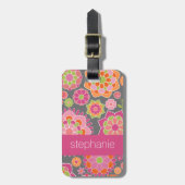 春カラフルフローラルパターン名前をカスタムする ラゲッジタグ (正面縦)