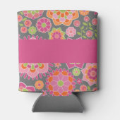 春カラフルフローラルパターン名前をカスタムする 缶クーラー (裏面)