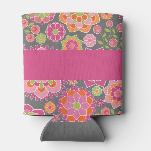 春カラフルフローラルパターン名前をカスタムする 缶クーラー (裏面)