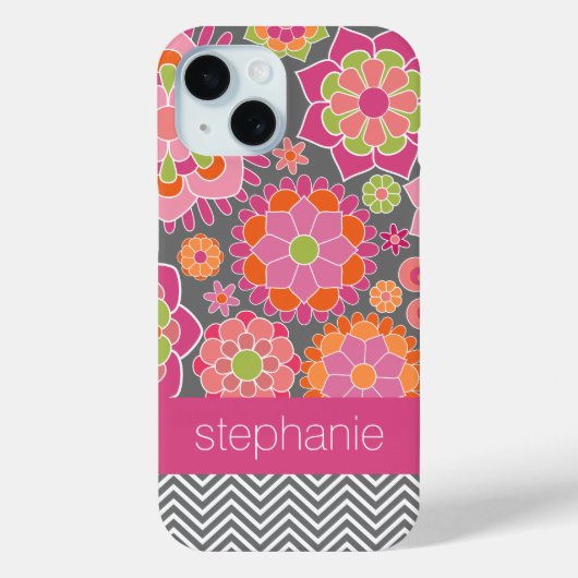 春カラフルフローラルパターン名前をカスタムする Case-Mate iPhoneケース (裏面)