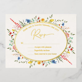 春カラフルフローラワイルドフラワーズガーデンRSVP 箔招待状ポストカード