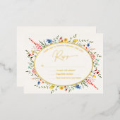 春カラフルフローラワイルドフラワーズガーデンRSVP 箔招待状ポストカード (正面/裏面)
