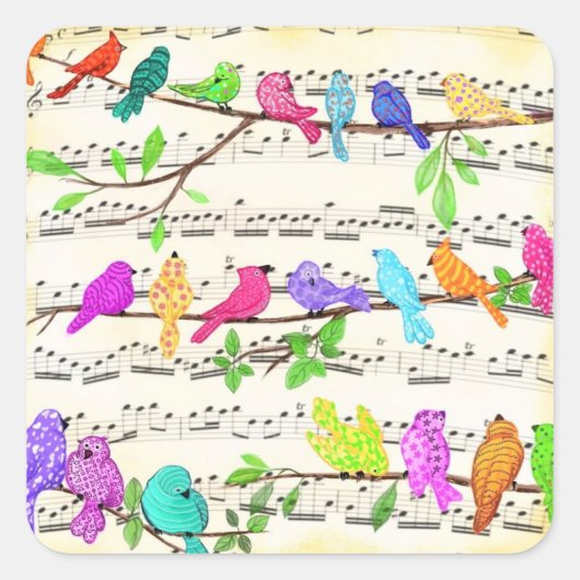 春カラフルミュージカルバードシール スクエアシール (正面)