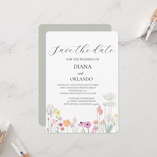 春カラフルワイルドフラワーの日付を保存 招待状 (正面/裏面インサイチュ)