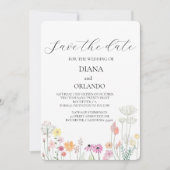 春カラフルワイルドフラワーの日付を保存 招待状 (正面)