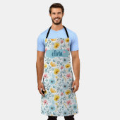 春カラフルワイルドフラワーガーデンパターン エプロン (着用した状態)
