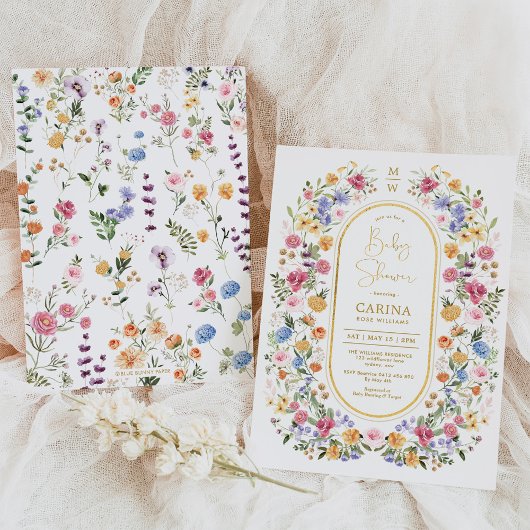 春カラフルワイルドフラワーガーデンベイビーシャワー 招待状