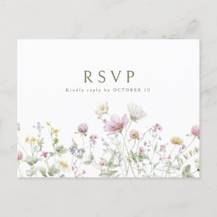 春カラフルワイルドフラワーメドウウェディングRSVP ポストカード