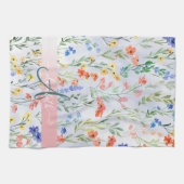 春カラフルワイルドフラワーメドウモノグラム キッチンタオル (横)