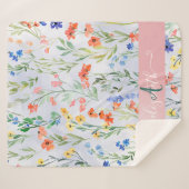 春カラフルワイルドフラワーメドウモノグラム シェルパブランケット (正面(横))