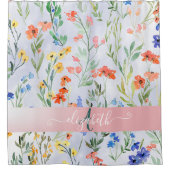 春カラフルワイルドフラワーメドウモノグラム シャワーカーテン (正面)