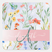 春カラフルワイルドフラワーメドウモノグラム スクエアシール (正面)