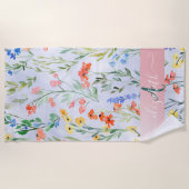 春カラフルワイルドフラワーメドウモノグラム ビーチタオル (正面)