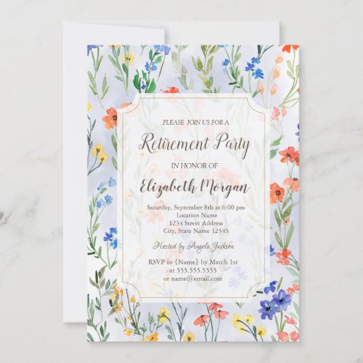 春カラフルワイルドフラワーメドウリタイア 招待状 (正面)