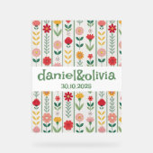 春カラフルワイルドフラワーメドウ庭園の結婚式 アクリルサイン (正面)