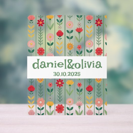 春カラフルワイルドフラワーメドウ庭園の結婚式 アクリルサイン (ニュートラル)