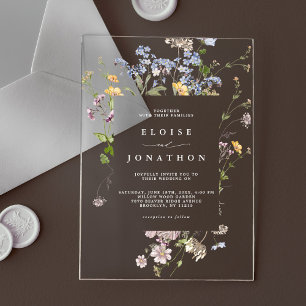 春カラフルワイルドフラワーメドウ庭園の結婚式 アクリル招待状
