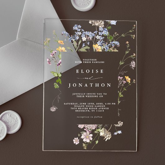 春カラフルワイルドフラワーメドウ庭園の結婚式 アクリル招待状