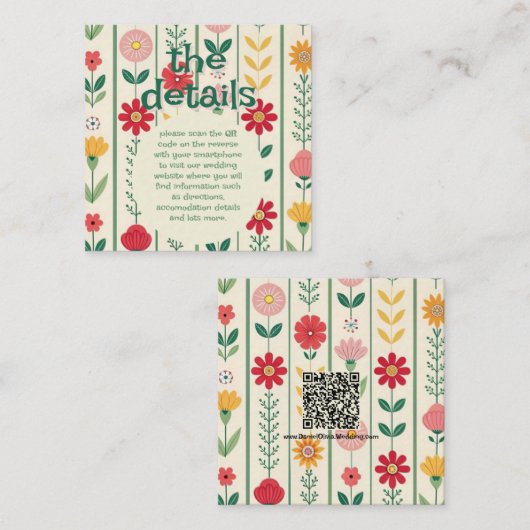 春カラフルワイルドフラワーメドウ庭園の結婚式 エンクロージャーカード (正面/裏面)