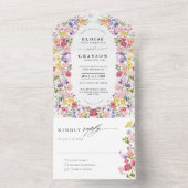 春カラフルワイルドフラワーメドウ庭園の結婚式 オールインワン招待状 (内側)