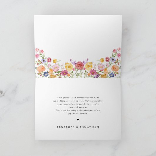 春カラフルワイルドフラワーメドウ庭園の結婚式 サンキューカード (内部)
