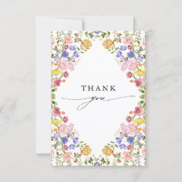 春カラフルワイルドフラワーメドウ庭園の結婚式 サンキューカード