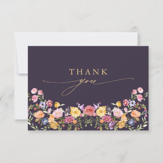 春カラフルワイルドフラワーメドウ庭園の結婚式 サンキューカード (正面)