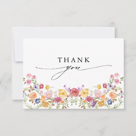 春カラフルワイルドフラワーメドウ庭園の結婚式 サンキューカード (正面)