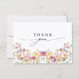 春カラフルワイルドフラワーメドウ庭園の結婚式 サンキューカード