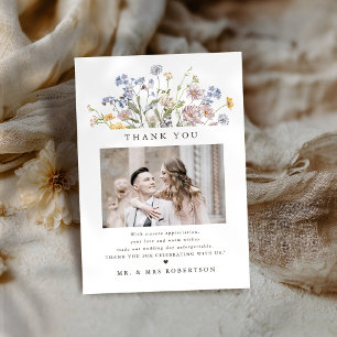 春カラフルワイルドフラワーメドウ庭園の結婚式 サンキューカード