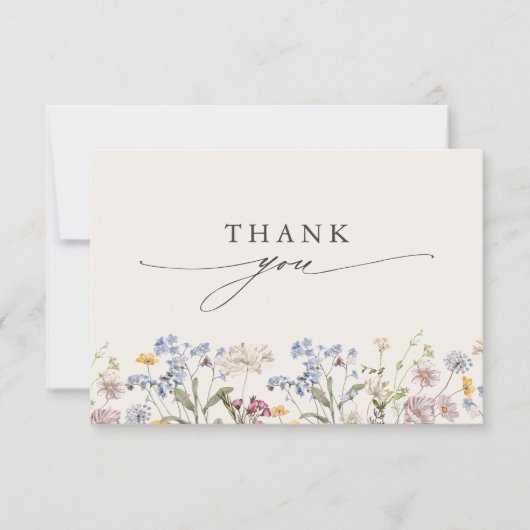 春カラフルワイルドフラワーメドウ庭園の結婚式 サンキューカード (正面)